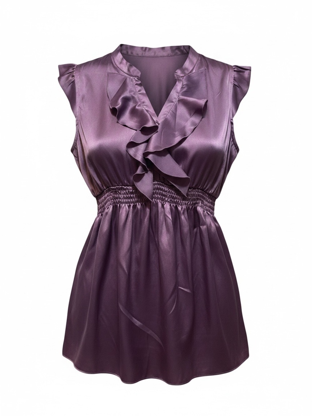 Motherhood Purple Ruffle Satin Sleeveless Top